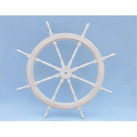 Handcrafted Model Ships SW-173148 Classic Wooden Whitewash Ship Steering Wheel 48 in. Decorative Accent