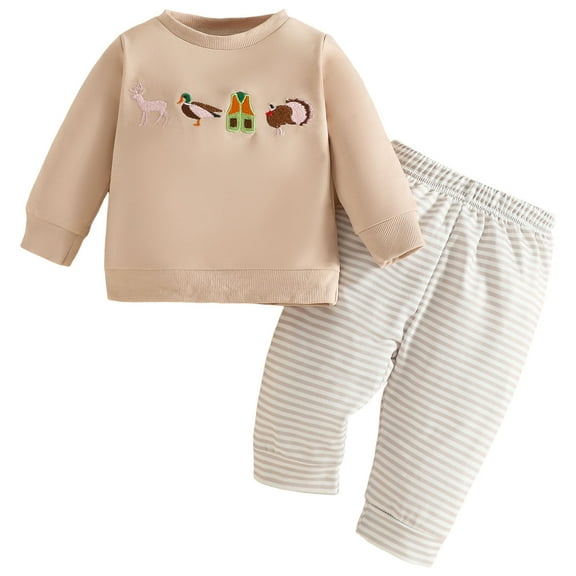 Kogui Cute Toddler Boy Outfits Fall Toddler Baby Boy Outfit Crewneck Sweatshirt Long Sleeve Shirt Plaid Pants Set Fall Clothes Size 2T 3T (Beige,2-3 Years)