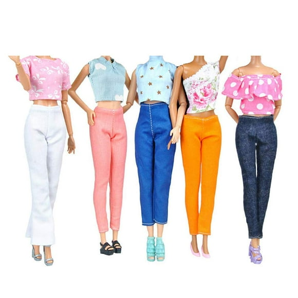 E-TING 5 Sets Doll Clothes Casual Wear Outfit Tops + Pants with 5 Pair Shoes Accessories for 11.5 Inch Girl Doll