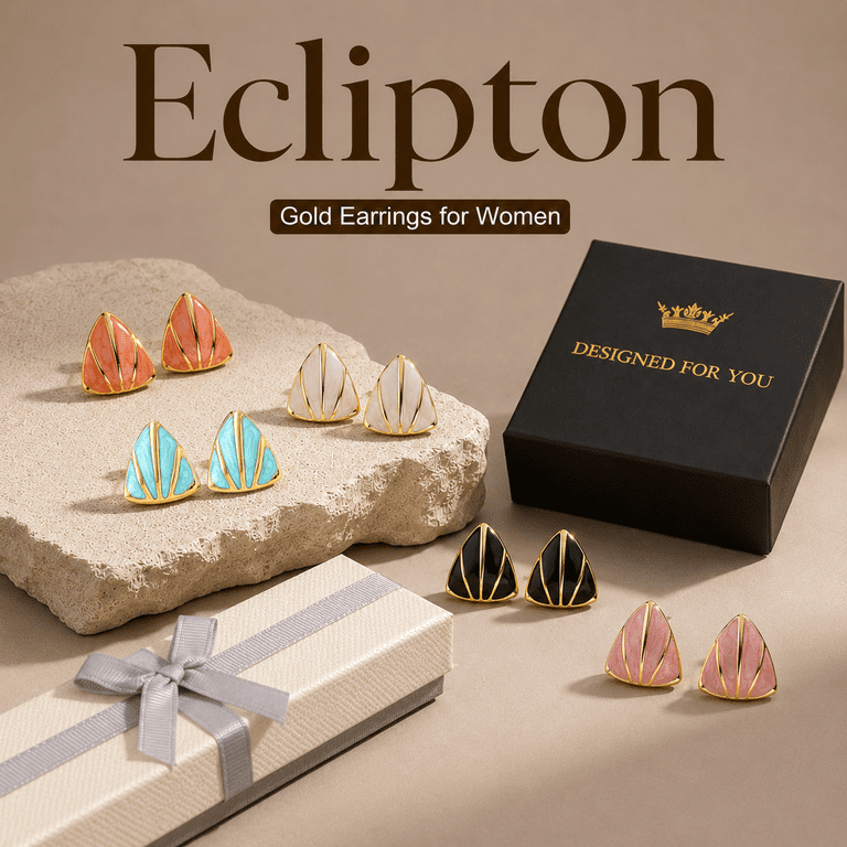 Eclipton Gold Plated Triangular Geometric Stud Earrings photo 7