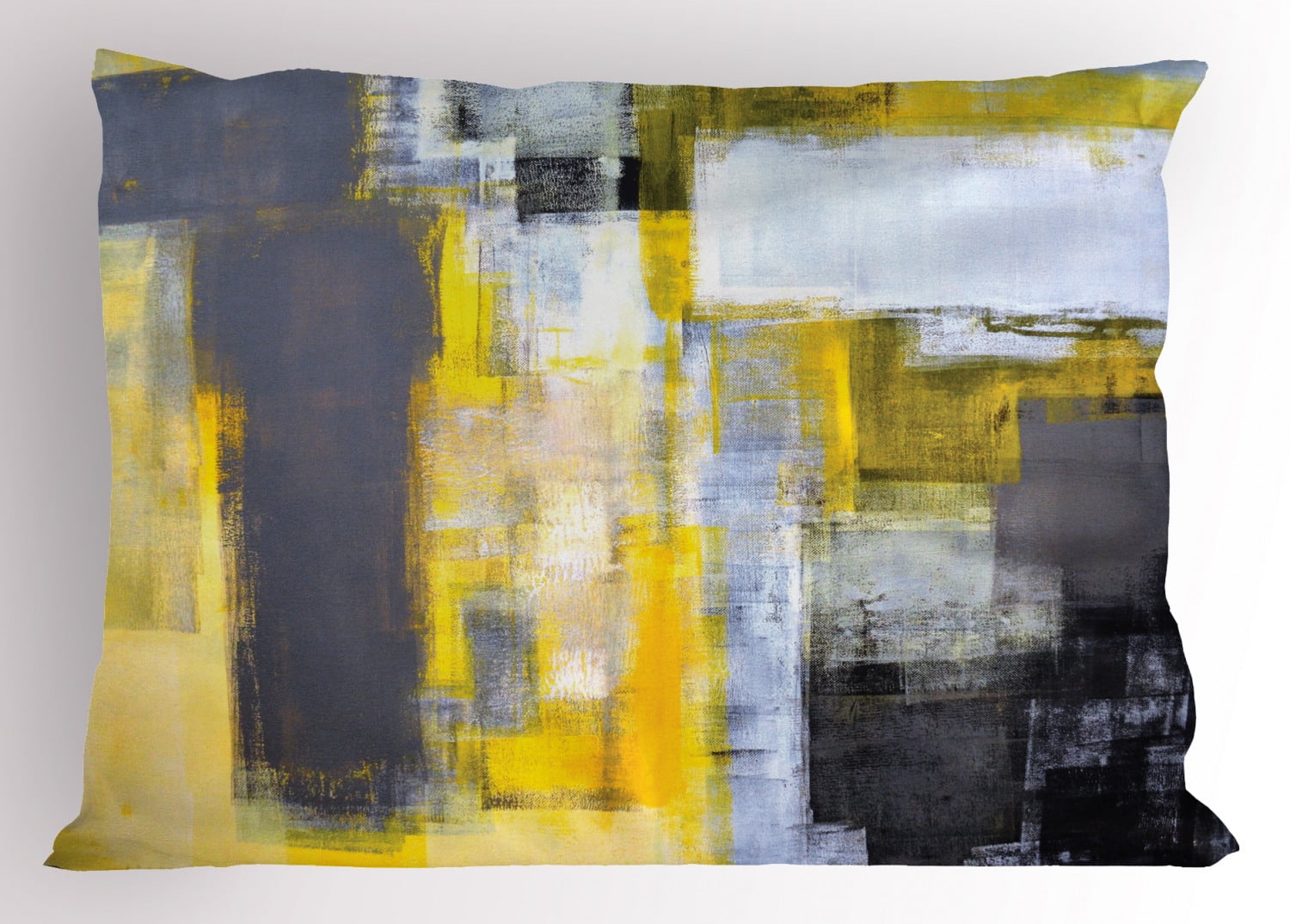 Yellow and Grey Pillow Sham, Abstract Art Painting Design Modern Composition Brush Marks Pattern, Decorative Standard Size Printed Pillowcase, 26' X 20', Yellow Grey White, by Ambesonne