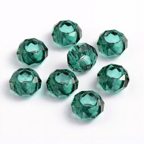 Glass European Beads Large Hole Beads No Metal Core Rondelle Teal about 14mm in diameter 8mm thick hole: 5mm