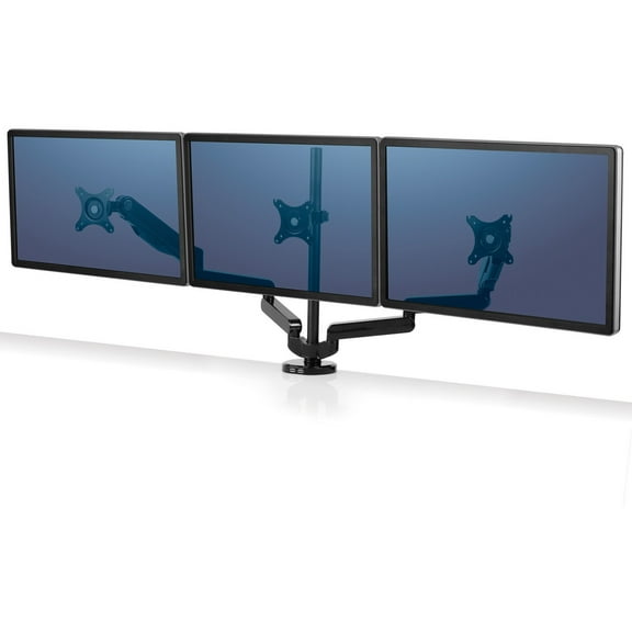 Fellowes Platinum Series Triple Monitor Arm for 27" Monitors, 360 deg Rotation,  85/-20 deg Tilt, 360 deg Pan, Black, Supports 20 lb