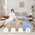 thumbnail image 4 of Castle Fairy Mid Century Watercolor Artwork King Size Comforter Sets 3pcs,Abstract Splash Comforters King Size,Sky Blue Cream Gold,Reversible,1 Comforter and 2 Pillowcases, 4 of 6