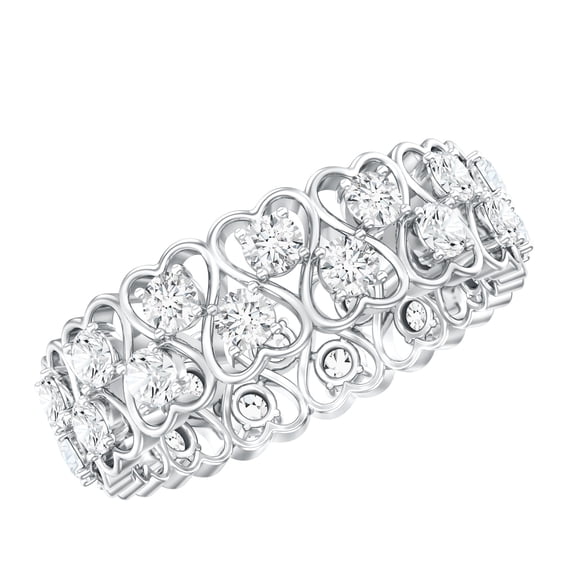 Rosec Jewels Lab Created Diamond Heart Eternity Ring - Wedding Anniversary Band Ring - EF-VS Grade, 925 Sterling Silver, US 4.00