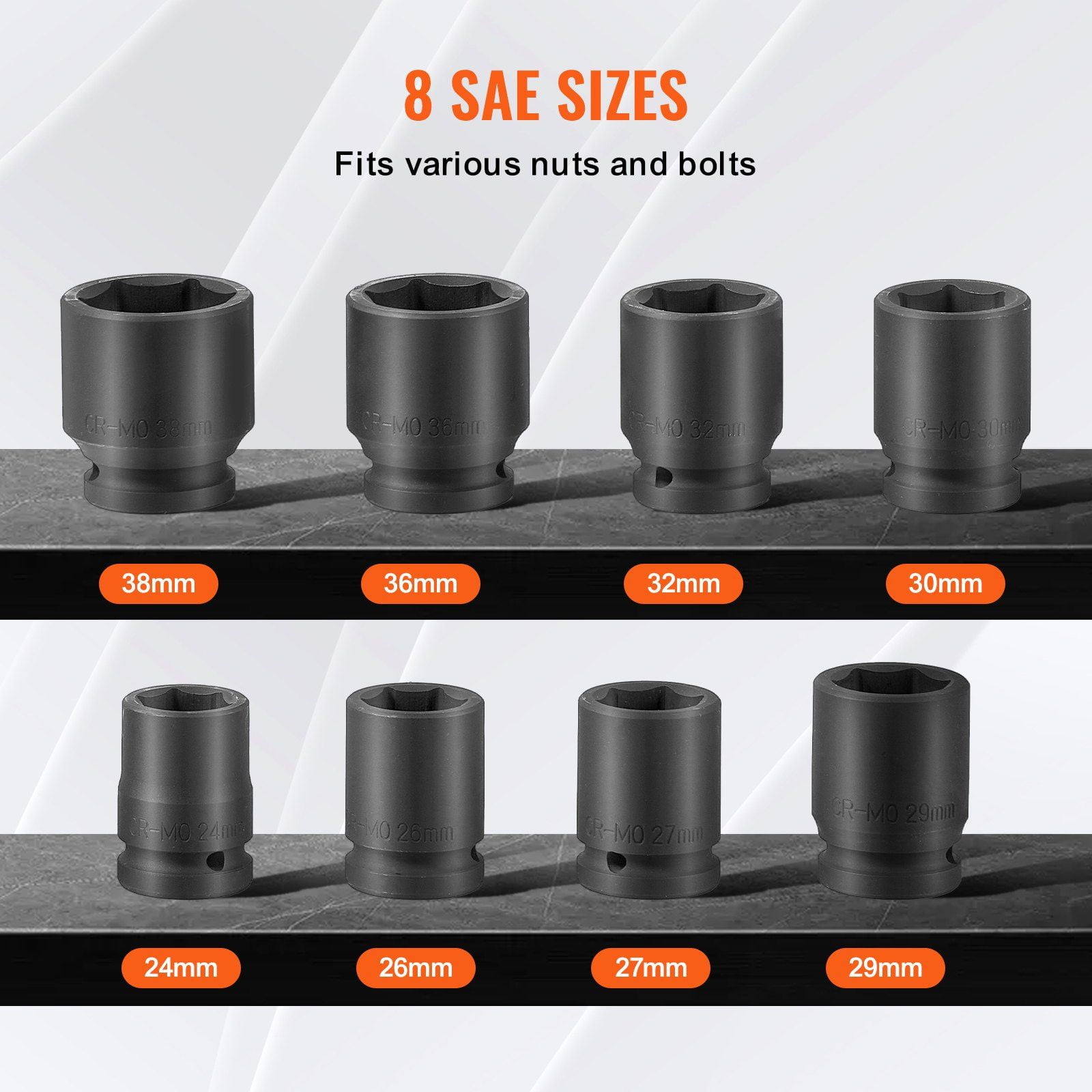 Axle Nut Socket Set 3/4" Drive 6-Point - 8pc Metric Impact Sockets - CR-MO Steel Auto Repair Tool Set w/ Storage Case