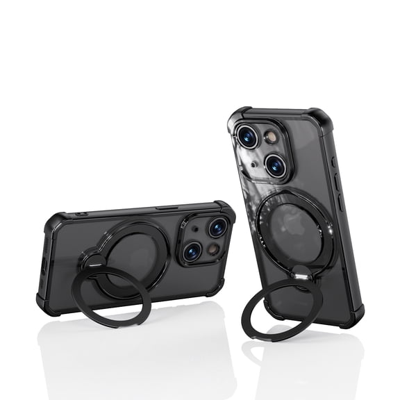 Luxury Clear Case for iPhone 15, Magnetic Ring Holder Stand, Plated Slim TPU   PC Cover, Anti-Yellow Shockproof Protective Phone Case for iPhone 15, Black