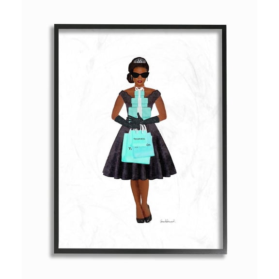 Stupell Industries Woman Shopping Blue Glam Fashion Watercolor Framed Wall Art by Amanda Greenwood