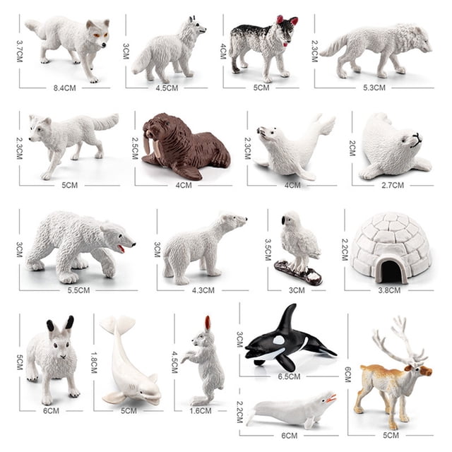 Juego de 18 figuras de juguete de animales polares árticos que incluyen lobo blanco, búho blanco, conejo ártico blanco, husky ártico e iglú, modelo animal de simulación, regalo para niños
