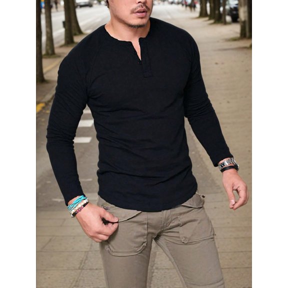 SANOPY Mens Henley Shirts Long Sleeve Fashion Tee Shirts Slim Fit 4 Buttons T-Shirts Casual Basic Pullover Top