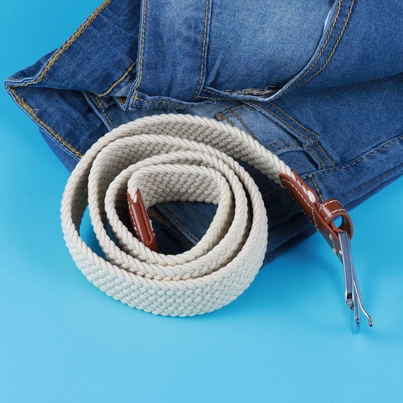 TAILTOSS 1Pack Braided Stretch Belt Beige Flat Weave Elastic Adjustable For Men And Women Casual Wear