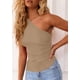 thumbnail image 5 of PRETTYGARDEN Top Mujer Ajustado con Un Hombro y Fruncido Verde Caqui Talle S, 5 of 9