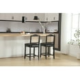 thumbnail image 3 of Dayalane Counter Height Bar Stools Set of 2, 26" Farmhouse Wooden Barstools with Rattan Back, Mid Century Modern PU Upholstered Breakfast Bar Stool Chairs for Bar Kitchen Island Bistro, Black, 3 of 10