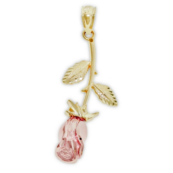 Charm America - Gold Hanging Rose Charm - 14 Karat Solid Gold