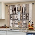 thumbnail image 5 of Retro Farmhouse Kitchen Curtains Short Small Funny Quotes Rustic Wooden Plank Knife and Spoon Rod Pocket Vintage Brown Country Bedroom Living Room Treatment Fabric 2 Panels 27.5Wx39H Inch, 5 of 6