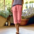 thumbnail image 4 of Dagugfen Cotton Linen Capris for Women with Pockets Straight Leg Drawstring Elastic Waist Capri Pants Lightweight Casual Beach Pants, 4 of 8
