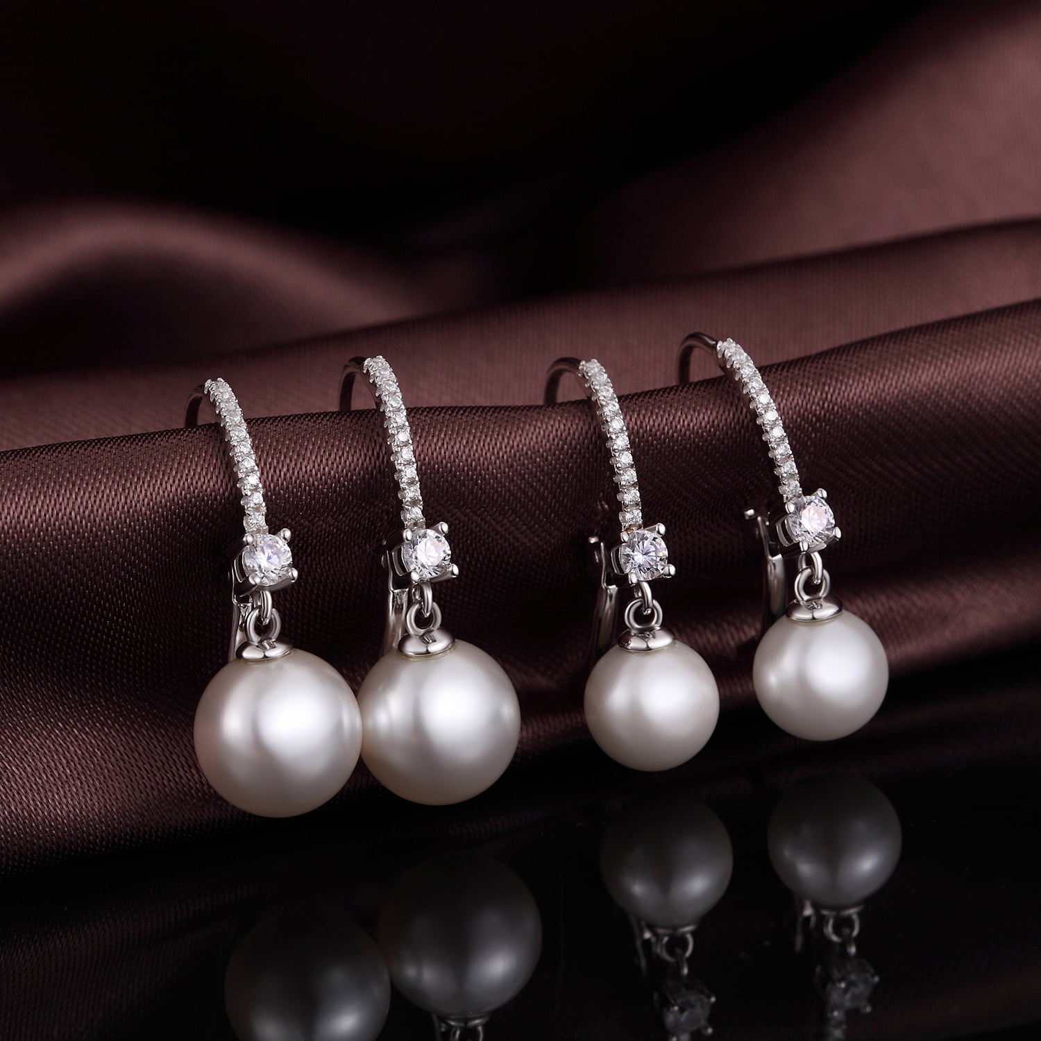 Jiamiaoi Pearl Dangle Earrings 8mm-10mm, 925 Sterling Silver Pearl Drop Earrings with Cubic Zirconia, Hypoallergenic Pearl Earring Leverback Pearl Earrings Drop Ideal Gift for Women