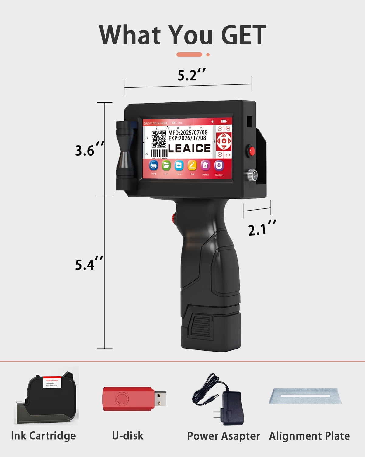 Leaice Handheld Inkjet Printer Gun with Ink Cartridge and 2000 mAh Battery 1 Inch Print height