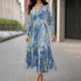 thumbnail image 2 of Tumotour Maxi Dresses For Women Printed V Neck Long Sleeve High Waist Temperament Dress 2024 Summer Fall Casual Fashion Comfy Loose Skirts, 2 of 6