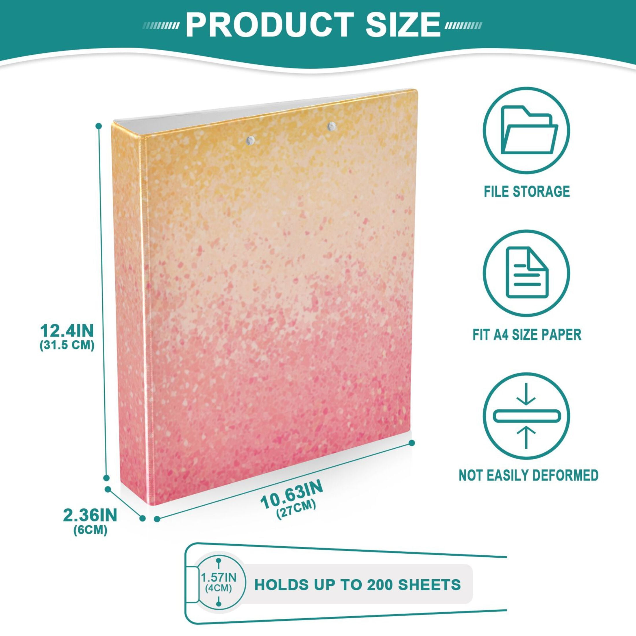 Hard Shell Ring Binder With Clip Holds 200 Sheets Office Home Organization Grainy Background