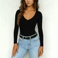 thumbnail image 4 of Womens Casual V-Neck Long Sleeve Shirts Going Out Double Lined Crop Tops Slim Fitted Basic Tee, 4 of 9