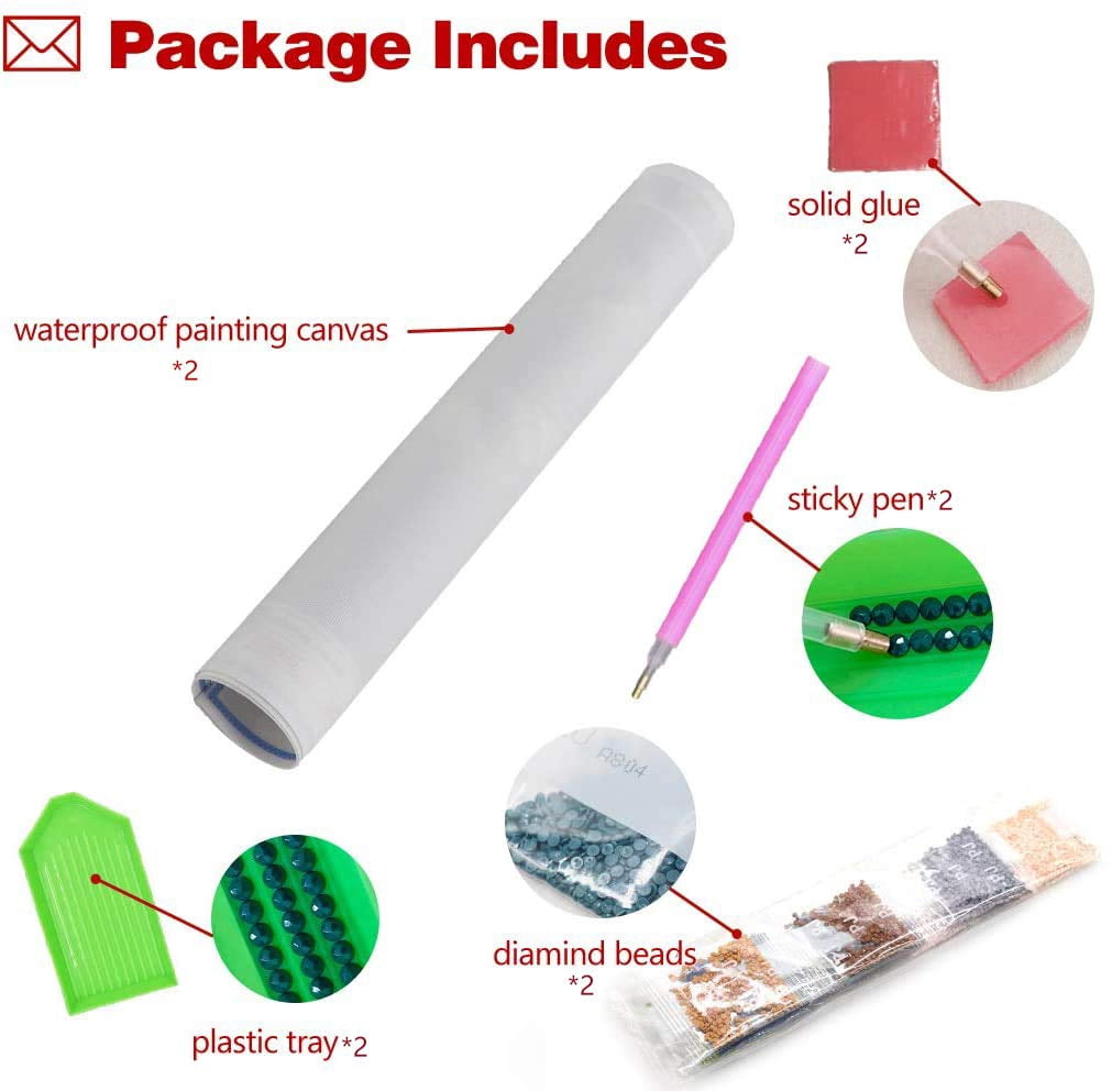 SPOKKI 2 Pack 5D DIY Diamond Painting Kits for Adults & Kids, Full Drill Crystal Rhinestone Art Crafts, Home Wall Decor, Embroidery Set