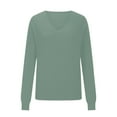 thumbnail image 4 of Zedker Elegant Solid Color V-Neck Women'S Long Sleeve Sweaters with Elastic Cuffs and Hem, Comfy Loose Knitted Tops for Fall,Mint Green,M, 4 of 6