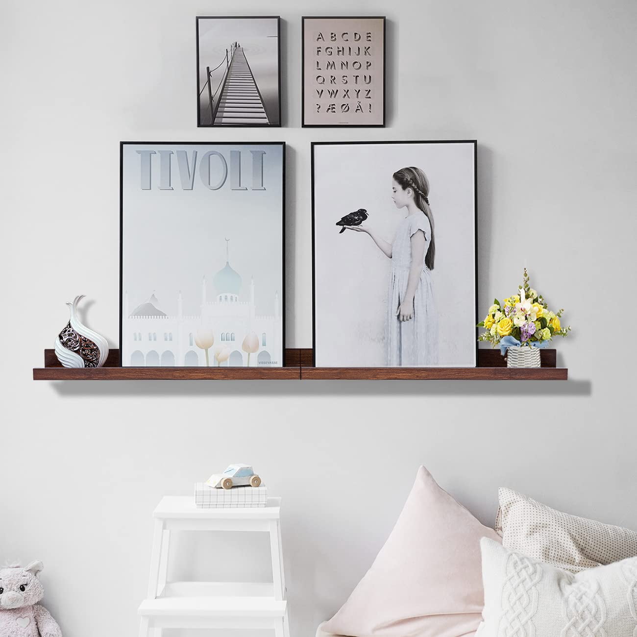 Floating Book Shelves Wall Mounted Photo Shelf Picture Ledge Deep Walnut Display For Home Living Room Bedroom Bathroom Office Set Of 2