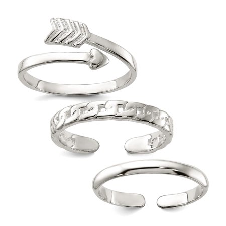 925 Sterling Silver Polished Arrow Chain Link Plain Set Of 3 toe rings toe ring for Women and Men
