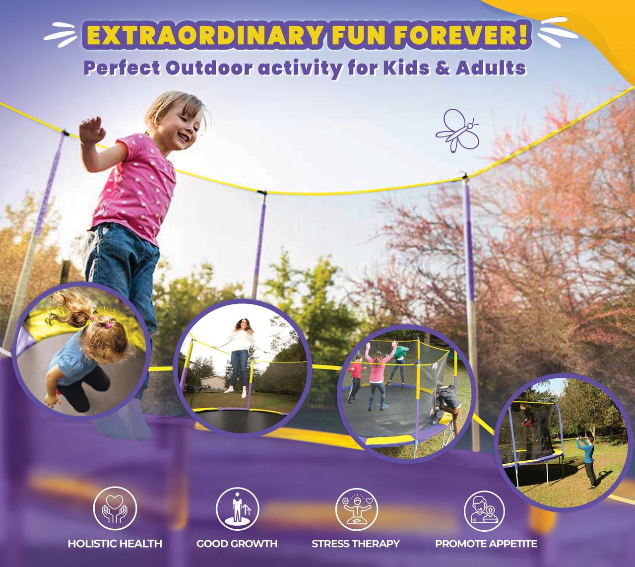 Machrus Upper Bounce 9 FT Round Trampoline Set with Safety Enclosure System -Backyard Trampoline - Outdoor Trampoline for Kids - Adults