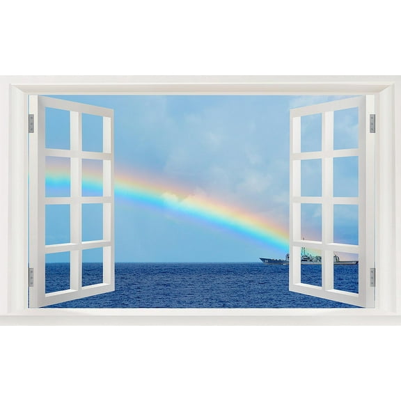 3D Wall Murals Art Decals Decorator-Sailing Ship and Rainbow in the Sea(22" X 14")