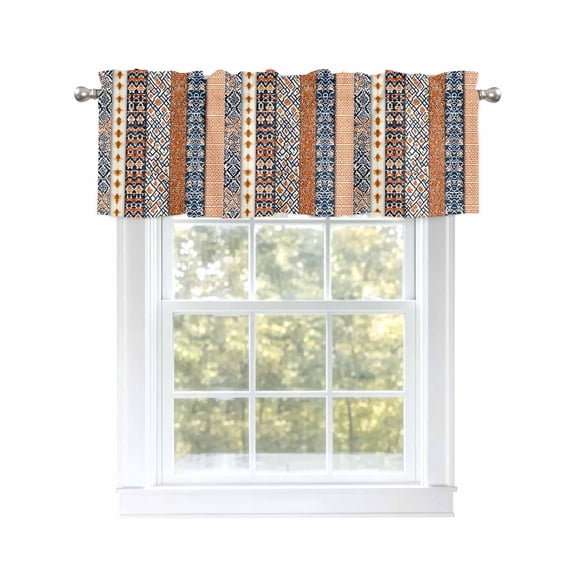 Bohemian Orange Valances for Windows Floral Geometric Texture Retro Ethnic Art Kitchen Valance Curtain Rod Pocket Small Curtains for Cafe Bathroom Laundry Basement 54" x 18"