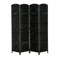 HomCom 6' Tall Wicker Weave 4 Panel Room Divider Privacy Screen - Black Wood