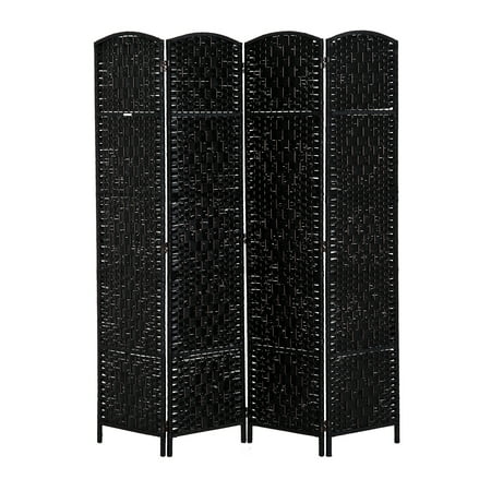 - HOMCOM 6’ Tall Wicker Weave Four Panel Room Divider Privacy Screen - Black Wood