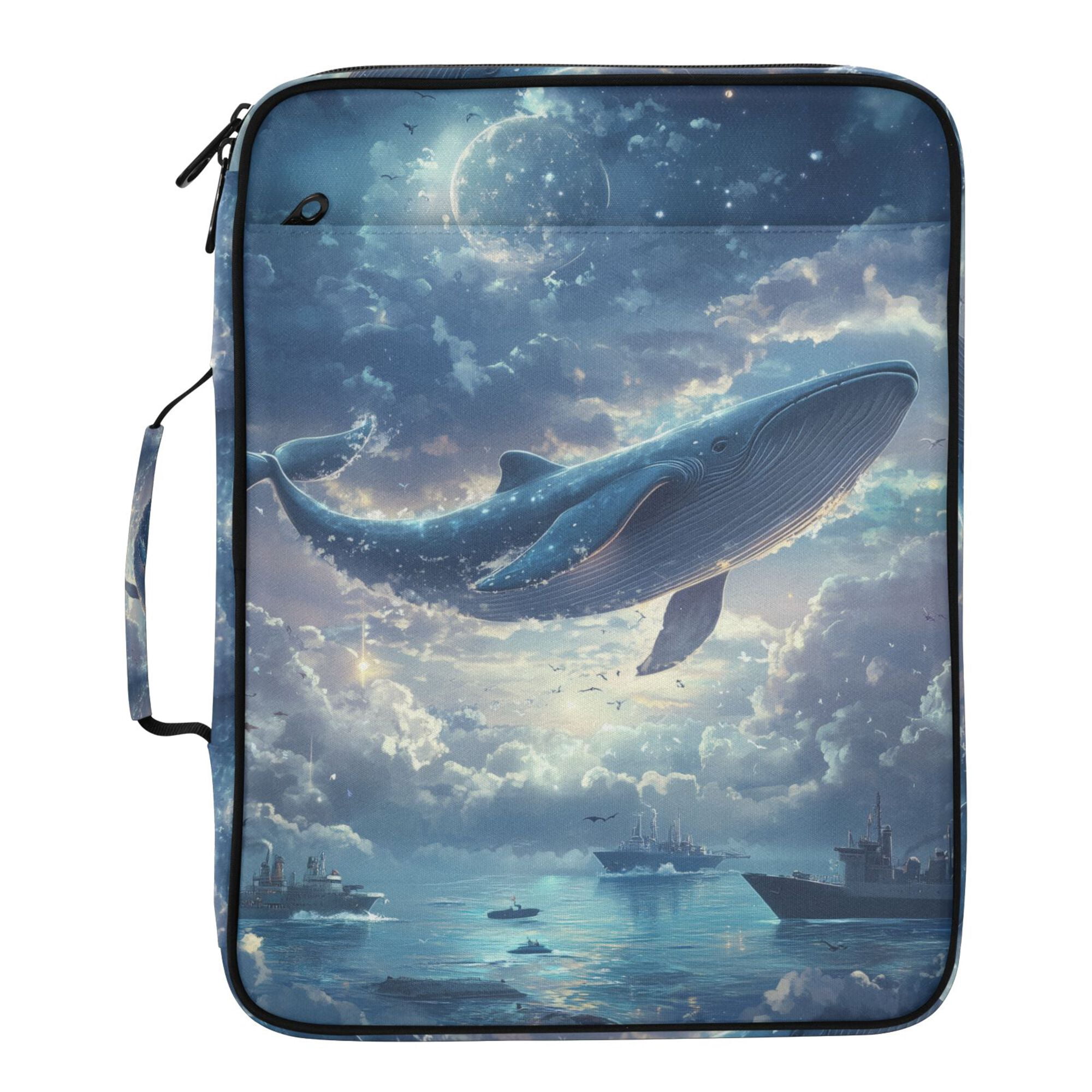FORMRS Accordion File Folder A4 Size 7-Pocket Expanding Document Organizer Bag with 3 Ring Binder, Night Floating Whale