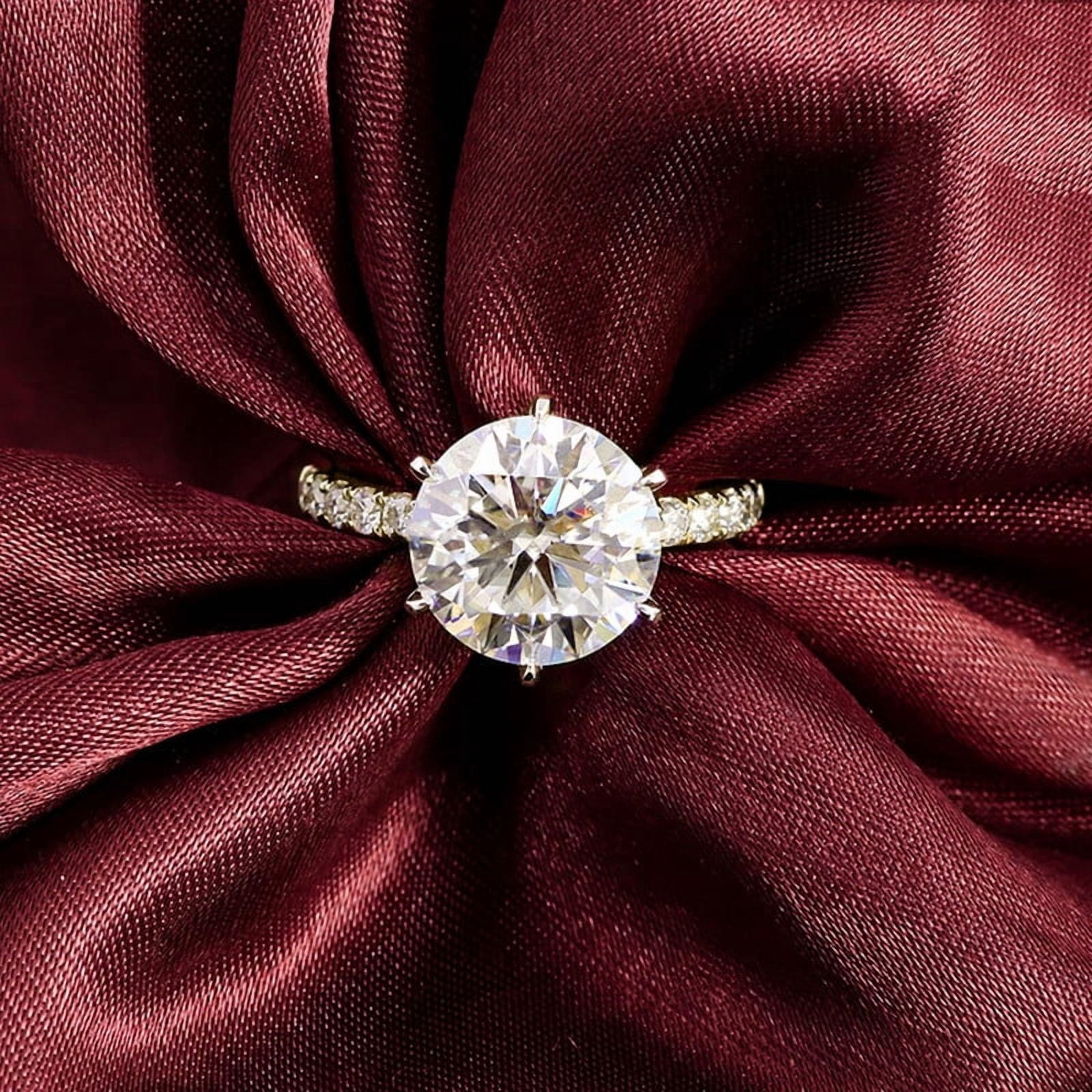 solitaire jewels 3CT Round Moissanite Hidden Halo Engagement Ring For Women, 14K Yellow Gold