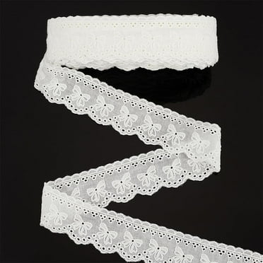 15 Yards Cotton Embroidery Bowknot Lace Ribbons White 1-5/8 inch(40mm)