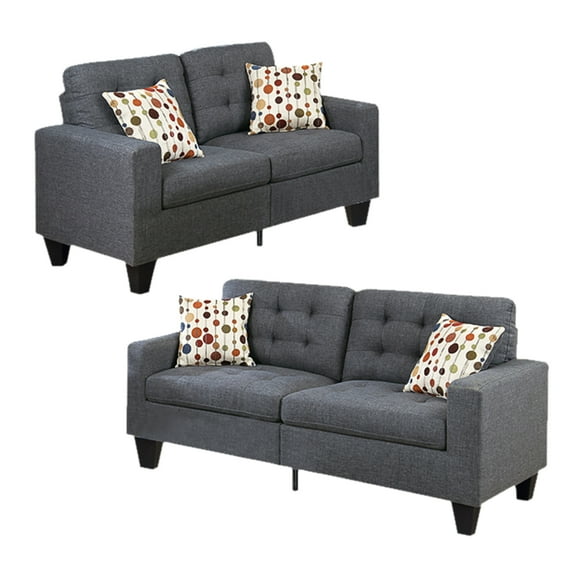 Benzara BM168723 36 x 32 x 58 in. Linen Fabric Sofa Set, Gray - 2 Piece