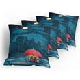 thumbnail image 5 of Ambesonne Cartoon Throw Pillow Cover 4 Pack, Animal under Rain, 18", Blue Coral, 5 of 7