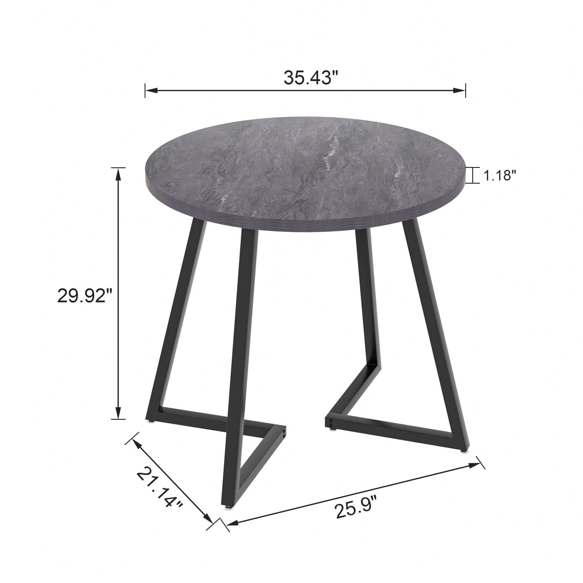 VECELO 35.4" Round Dining Table, Small Kitchen Table with Sturdy Metal Base, Dining Room Table for 2 to 4 Person, Gray