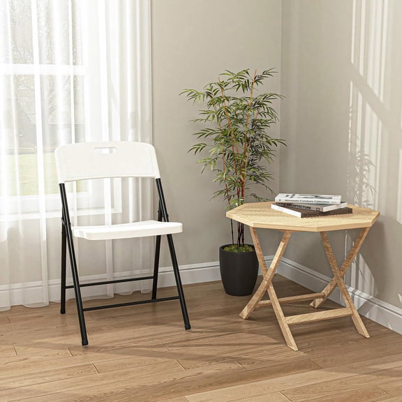 Resenkos 4-Pack White Plastic Folding Chairs – Portable Indoor/Outdoor Event & Dining Chairs with Carry Handle