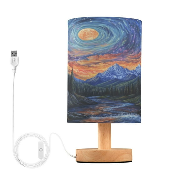 Yayeee Table Lamp for Bedroom Nightstand LED Portable Bedside Warm Light, Mountains and Forests