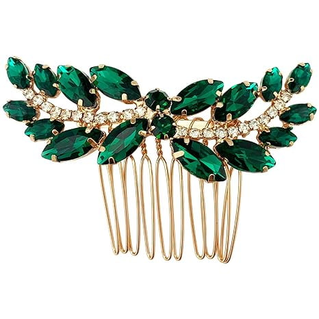 Peineta para novia, accesorios para el cabello de boda de cristal verde esmeralda, accesorios para fiesta de mujeres y niñas (verde) 7,5*4,5 cm