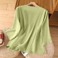 thumbnail image 4 of Linen Shirts for Women 3/4 Sleeve Crewneck Breathable Embroidered Top 2026 Loose Fit Dressy Casual Women Blouses Green XL, 4 of 5