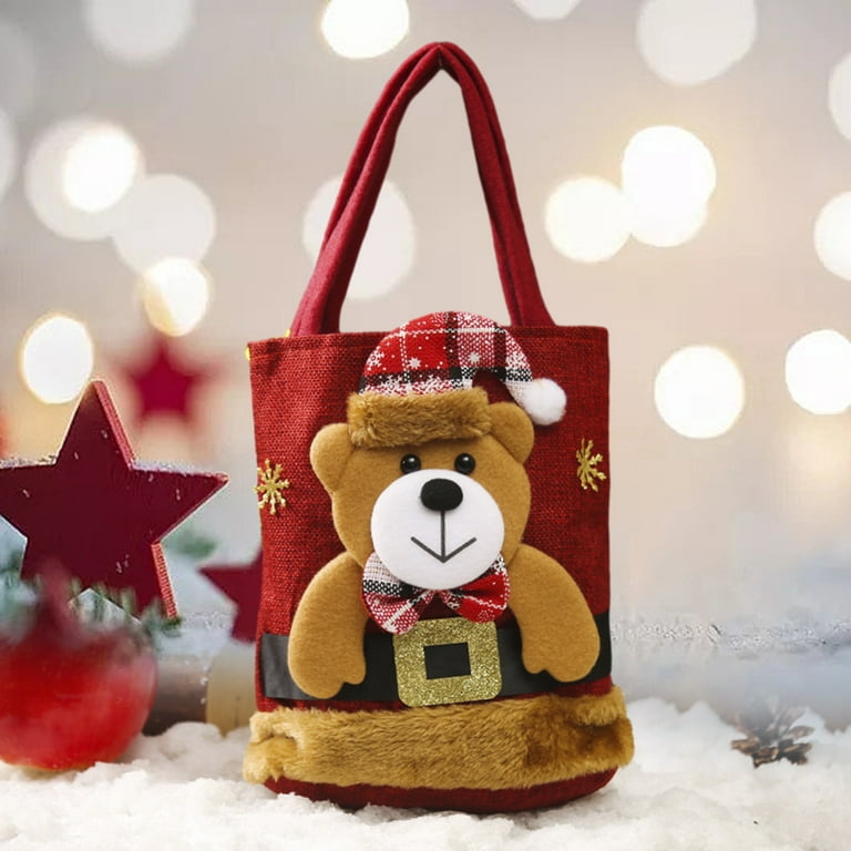 Waroomhouse Cute Christmas Gift Bag Festive Holiday Gift Bag Christmas Gift Handbag Portable Handle Cartoon 3d Santa Snowman Elk Bear Heavy Duty Cloth Reusable Walmart