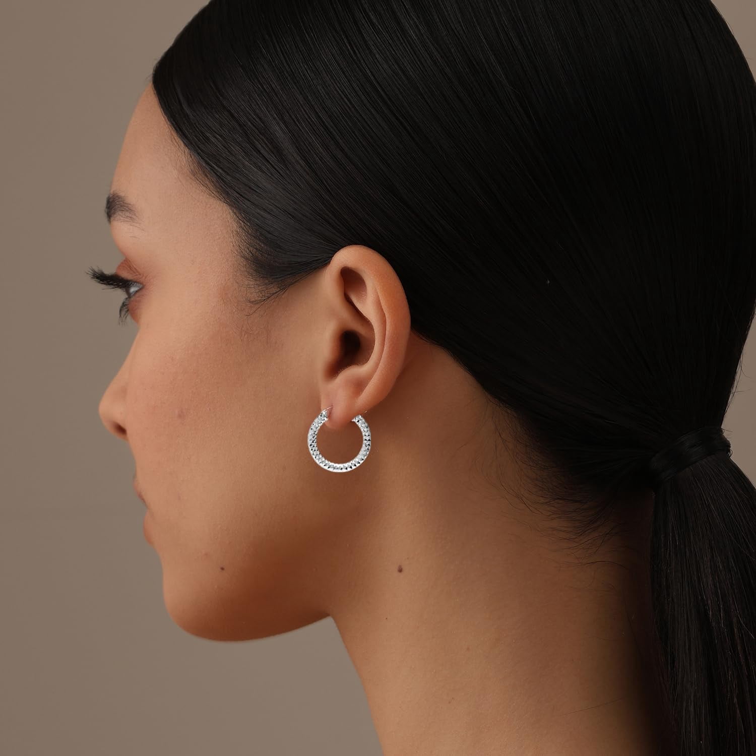LeCalla 925 Sterling Silver Hoop Earrings for Women Diamond-Cut Classic Italian Design Earring Hoops for Women 20MM