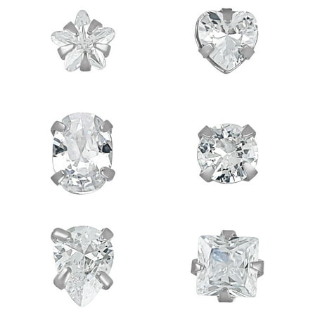 Body Jewelry- Adult Women's 22G Stainless Steel Multi Shape Crystal Nose Rings, 6 Pack