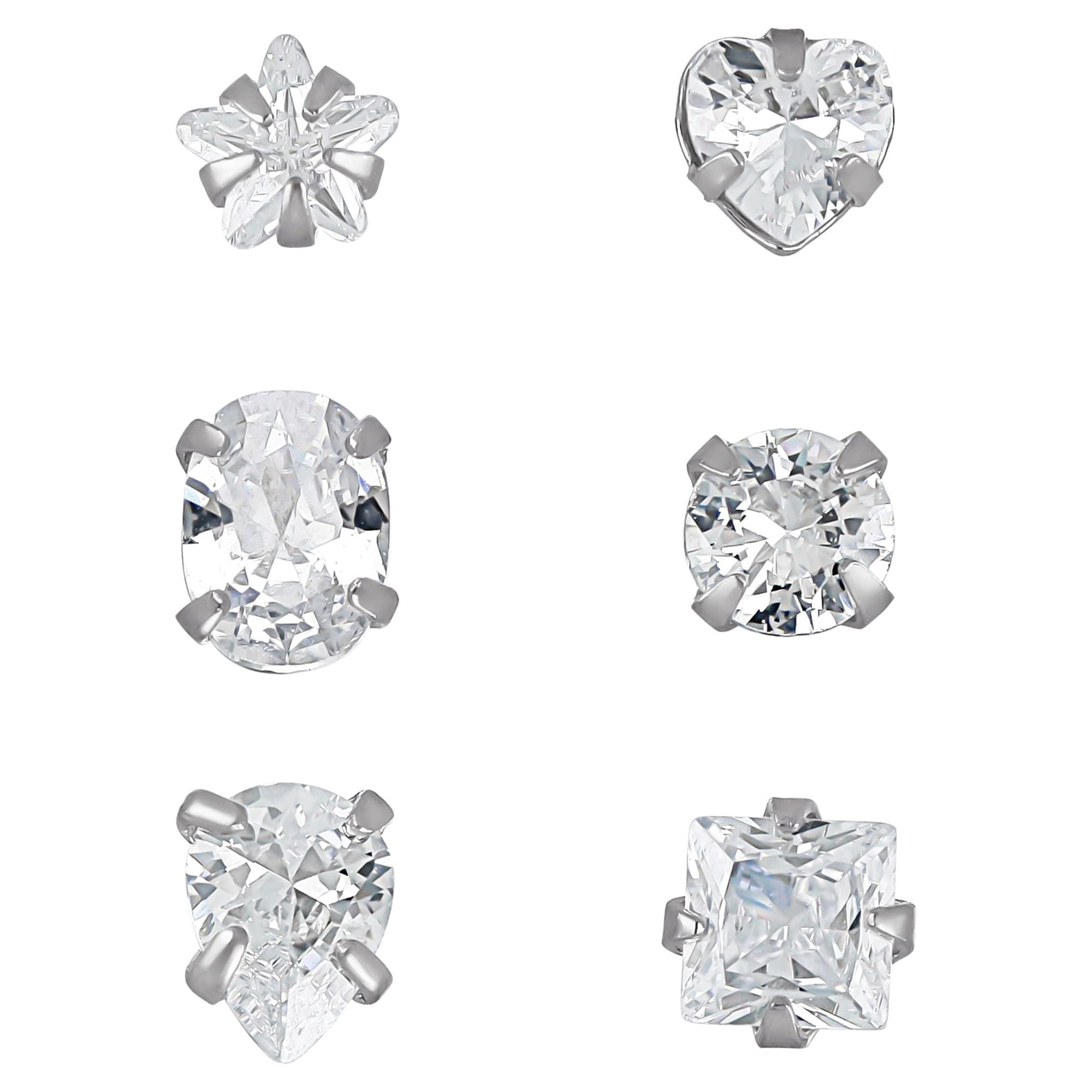 Body Jewelry 22G Women's Stainless Steel Crystal Nose Rings, 6 Pack