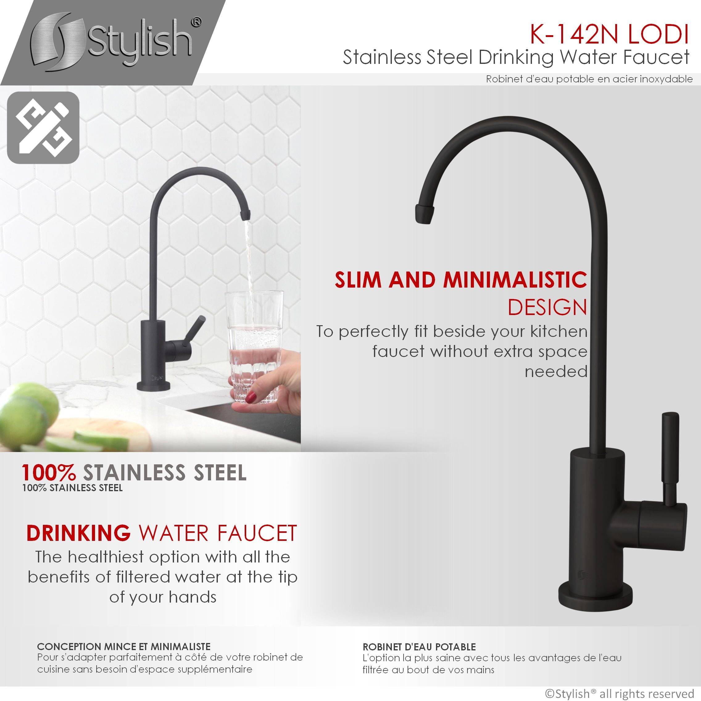 Stylish Ht 14” Matte Black Single Handle Kitchen Faucet with Drinking Water Tap K131NK142N
