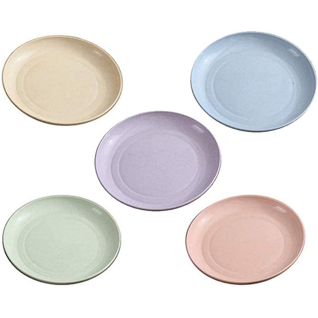 5 Pack Wheat Straw 6 Inch Plates, Small Dinner Plates, Round Dishes with Raised Edge, Reusable Salad Plates Set, Unbreakable Appetizer Dessert Serving Plates for Party (Assorted Colors)